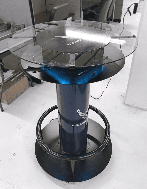 Branded hi-top cell phone charging table for US Navy