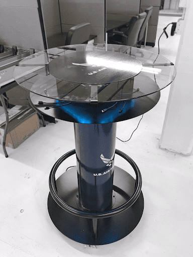 U.S. Army branded multiple device charging hi-top table with LEDs