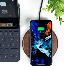 Wireless charging pad top down view of iPhone charging